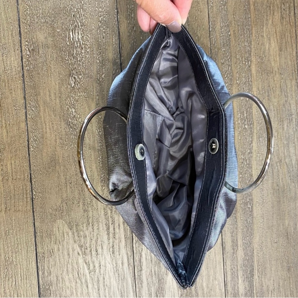 Sasha Gray Satin Evening Bag with Rhinestone Ring Handles | Retro Y2K - Picture 9 of 10